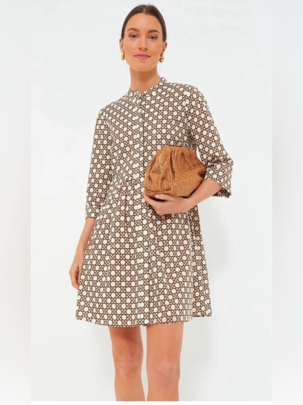 Tuckernuck Royal Shirt Dress in Brown & Cream Caning Print